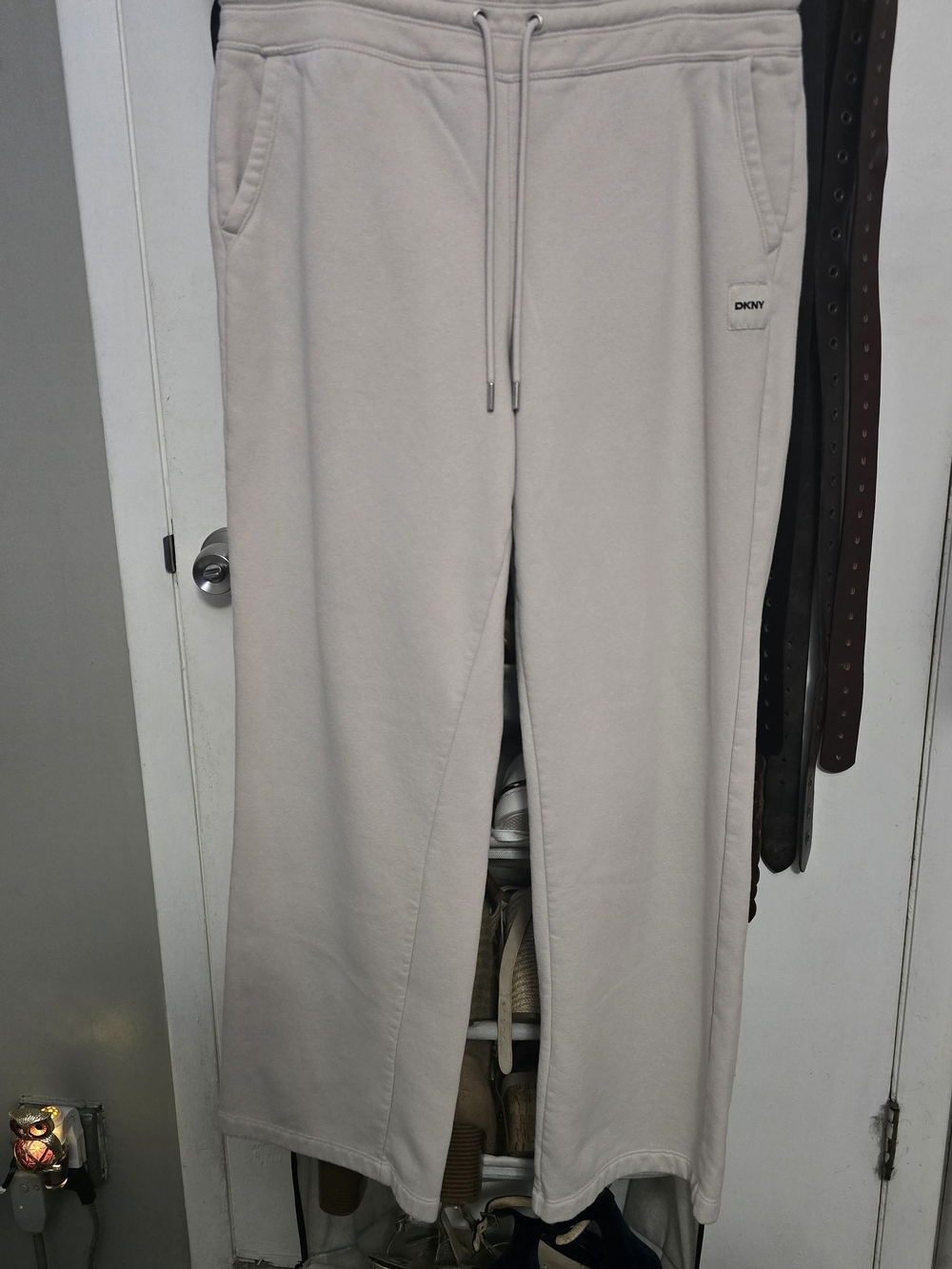 DKNY Cream Wide-Leg Sweatpants with Drawstring